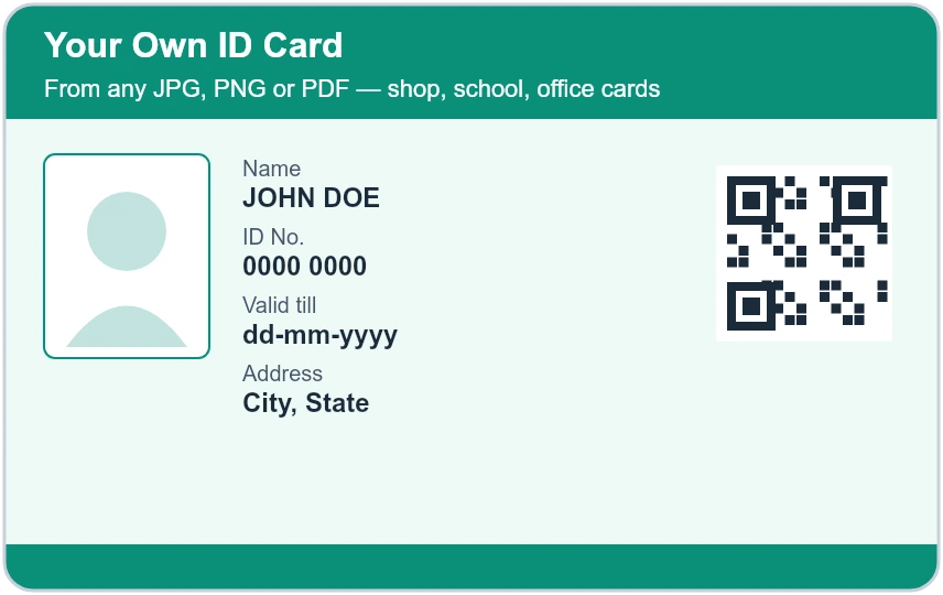 Any Other Card (JPG / PDF) PVC card — front design