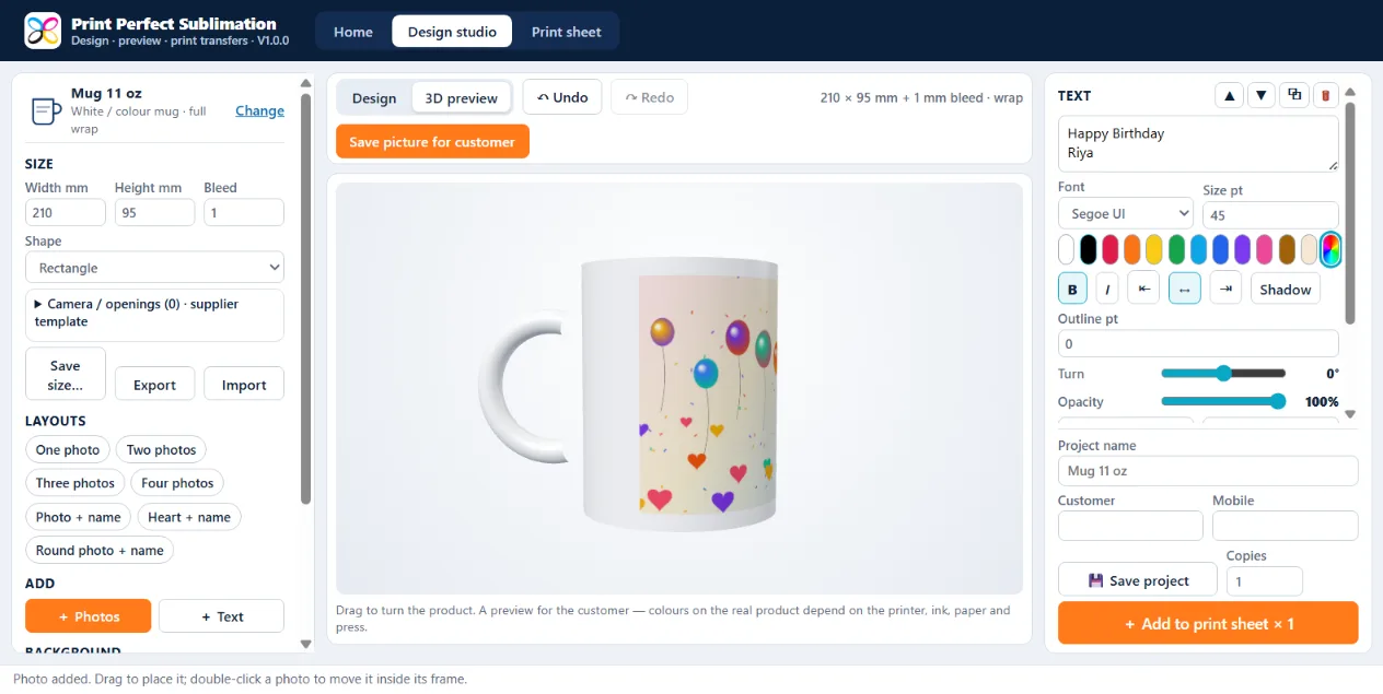 3D preview of the mug